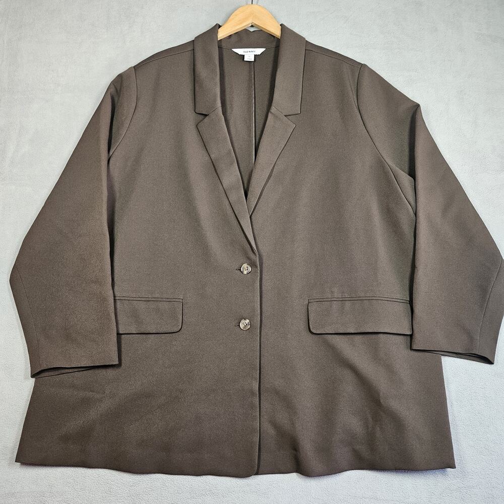 Old Navy Blazer Women 3X Brown Relaxed Notch Lapel Clean Old Money Office Jacket